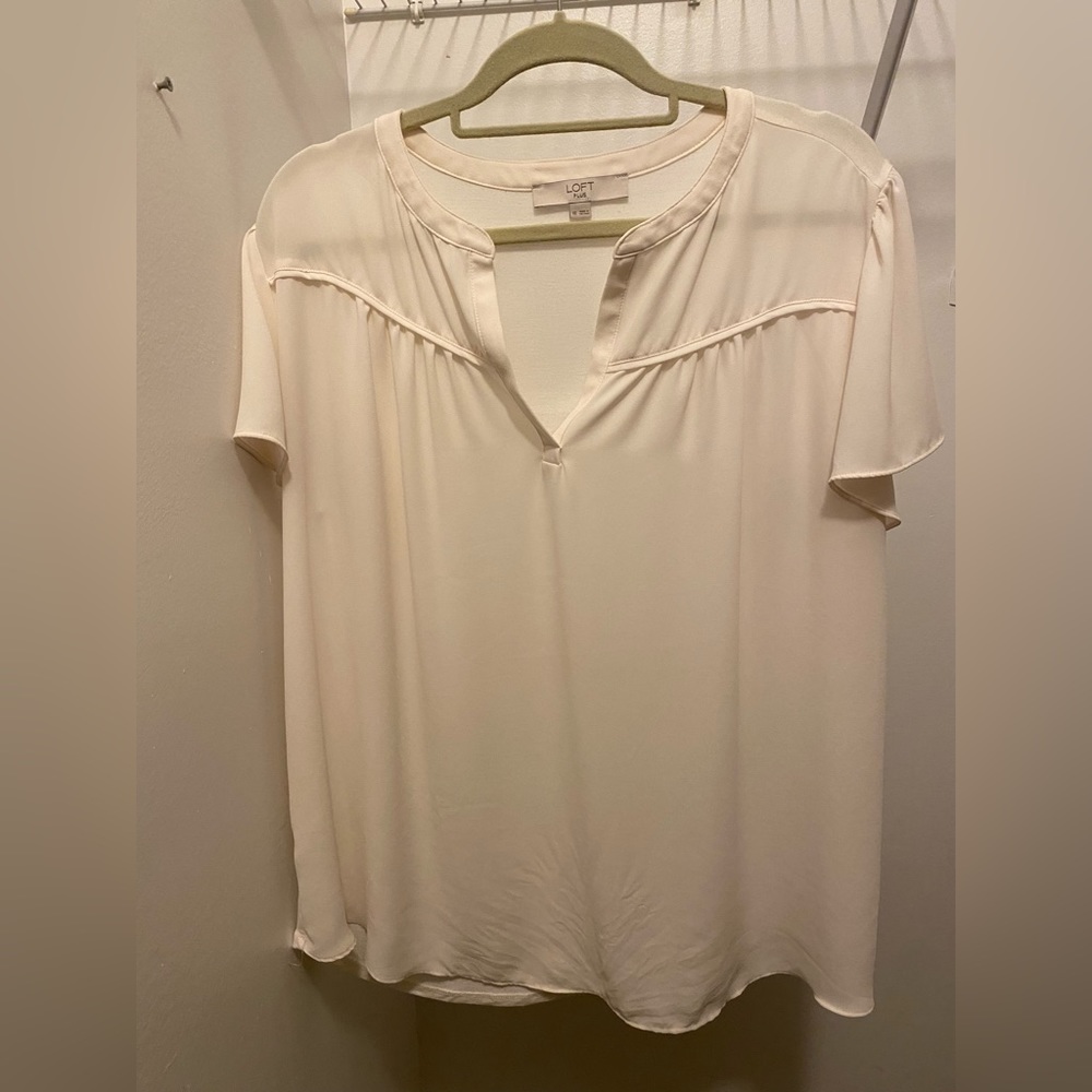 LOFT Ivory Blouse Short Sleeves